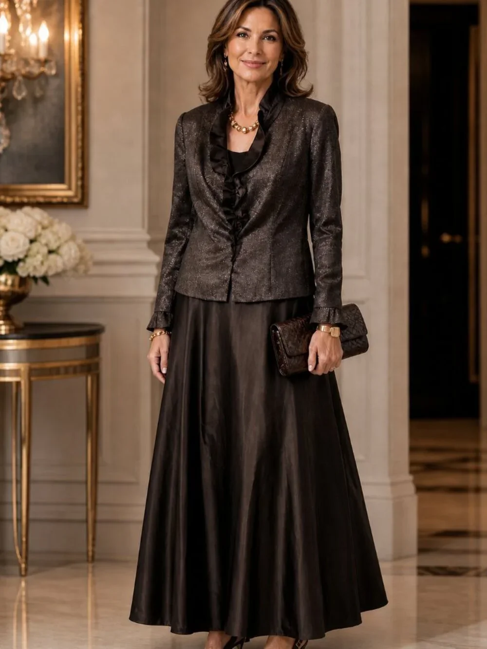 Carmen Marc Valvo 2 Piece MOTB Elegant Evening Wedding Attire Brown 16 - Picture 1 of 14